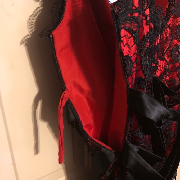 JJ’s House Black Lace Red Underlay Cocktail Dress - Picture 2 of 3